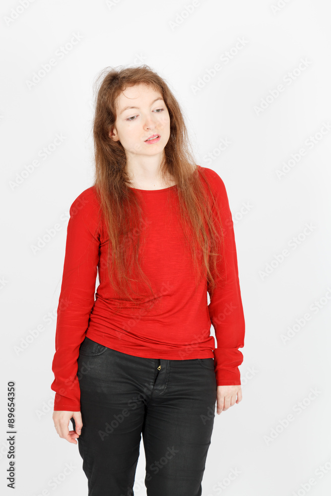 Beautiful businesswoman doing different expressions in different sets of clothes: tired Beautiful businesswoman doing different expressions in different sets of clothes: tired