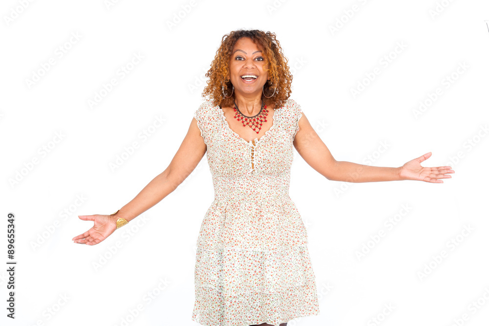 Beautiful black woman doing different expressions in different sets of clothes