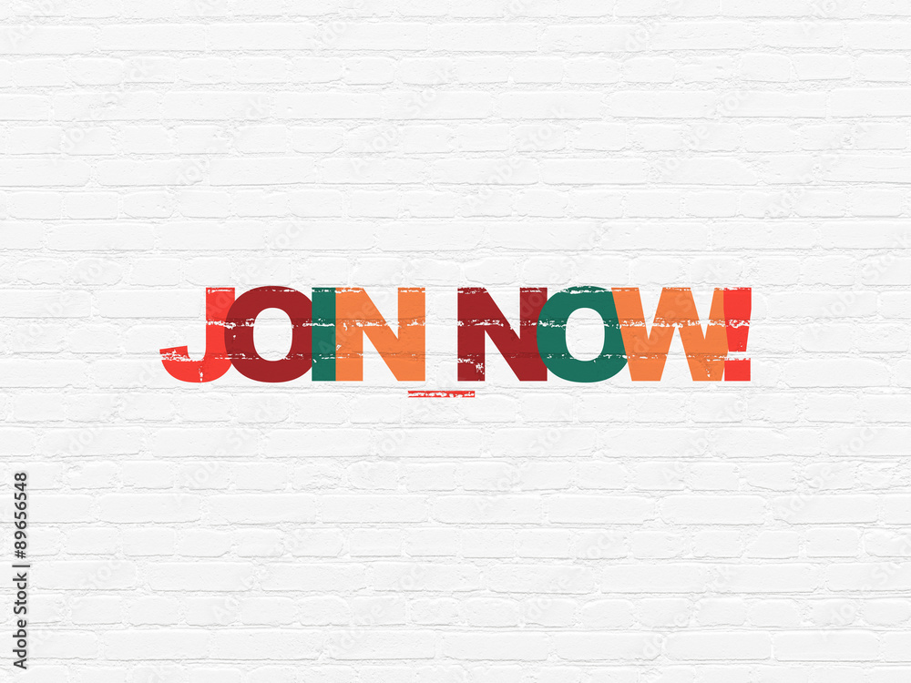 Social media concept: Join now! on wall background Social media concept: Join now! on wall background