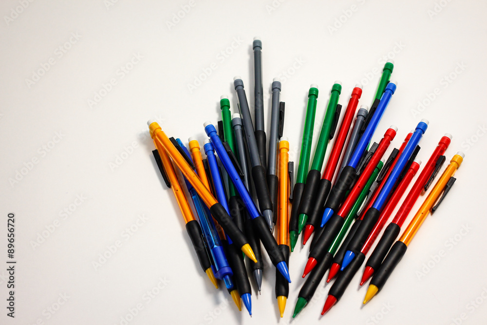 Back to school / different colored pencils on white background Back to school / different colored pencils on white background