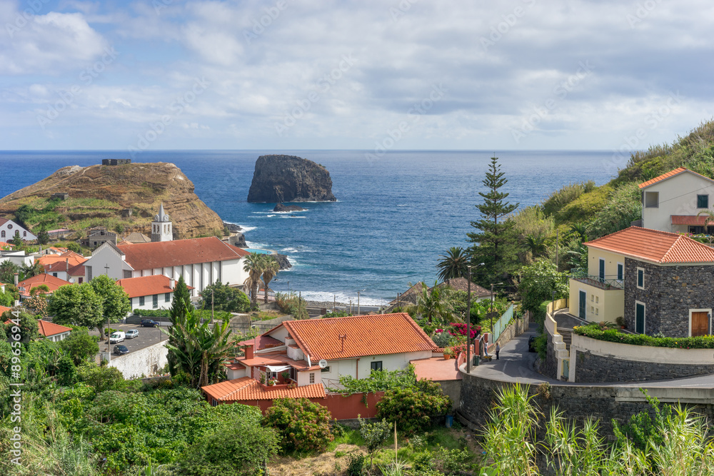 PORTO DA CRUZ, PORTUGAL - JULY 23, 2015: Madeira island coast at PORTO DA CRUZ, PORTUGAL on JULY 23, 2015.
