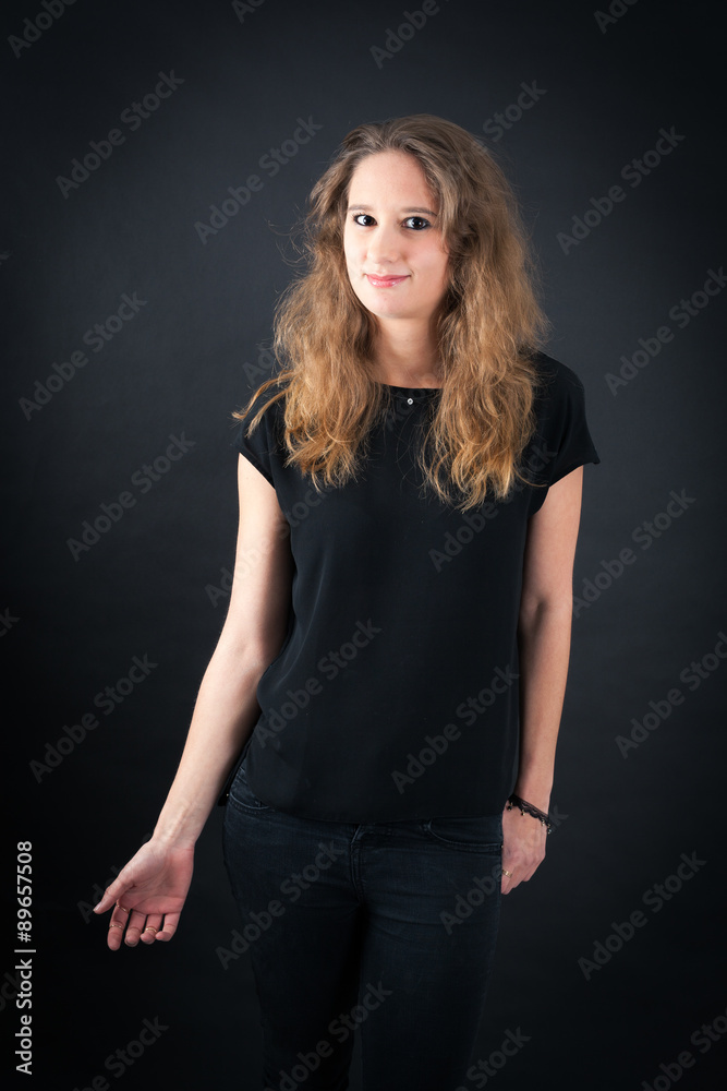 Beautiful woman doing different expressions in different sets of clothes: worried Beautiful woman doing different expressions in different sets of clothes: worried