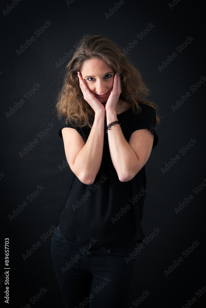 Beautiful woman doing different expressions in different sets of clothes: posing Beautiful woman doing different expressions in different sets of clothes: posing