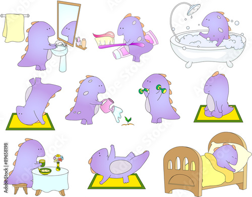 Crummy bellied dragon is sleeping, doing exercises, washing his