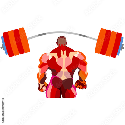 Muscular bodybuilder with a barbell - vector