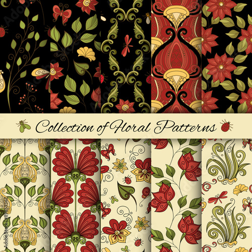 Vector Set of Seamless Floral Patterns photo