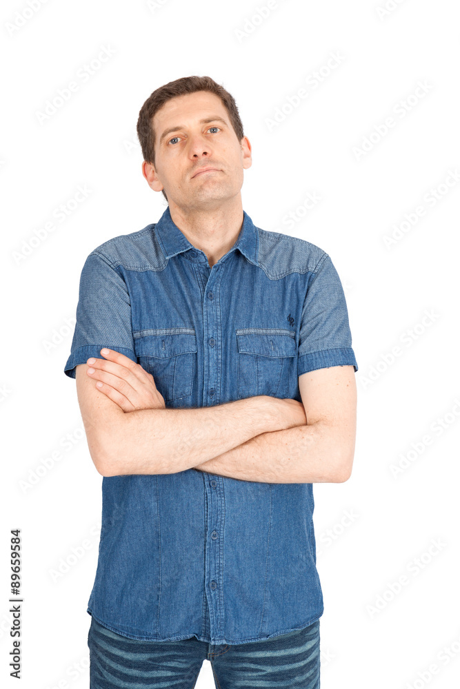 Handsome man doing different expressions in different sets of clothes: arms crossed Handsome man doing different expressions in different sets of clothes: arms crossed