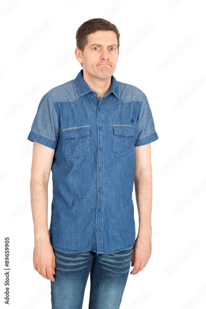 Handsome man doing different expressions in different sets of clothes: surprise Handsome man doing different expressions in different sets of clothes: surprise