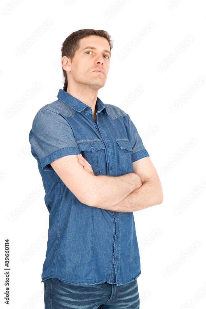 Handsome man doing different expressions in different sets of clothes: arms crossed Handsome man doing different expressions in different sets of clothes: arms crossed
