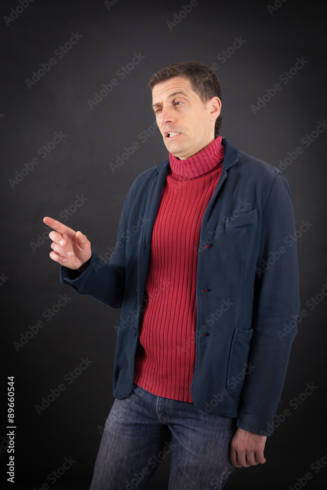 Handsome man doing different expressions in different sets of clothes: drunk