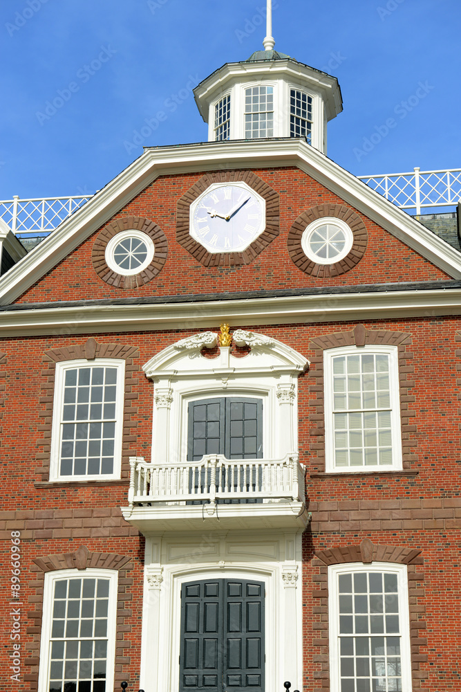 Old Colony House, built in 1741, was served as meeting place for the colonial legislature. This house now is a National Historic Landmark at Washington Square in downtown Newport, Rhode Island, USA.