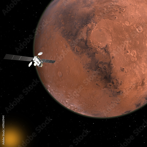 Fototapeta Naklejka Na Ścianę i Meble -  Satellite orbiting a red planet
