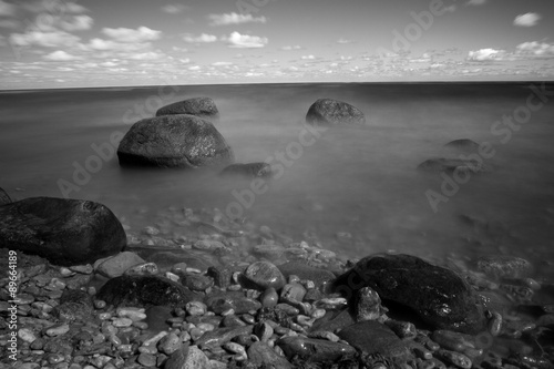 rocks in the sea. black-and-white photos on a large exposure.