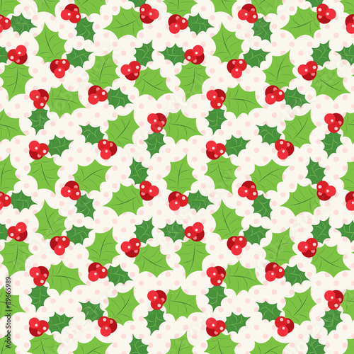 Seamless pattern of holly berry sprig. illustration