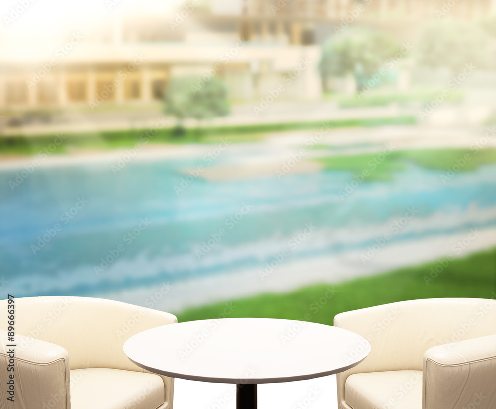 Obraz premium Wood Table Top Background And Pool