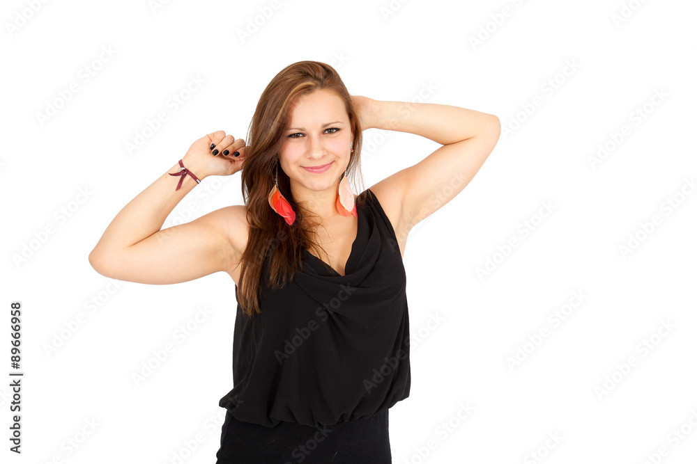 Beautiful woman doing different expressions in different sets of clothes: waking up Beautiful woman doing different expressions in different sets of clothes: waking up