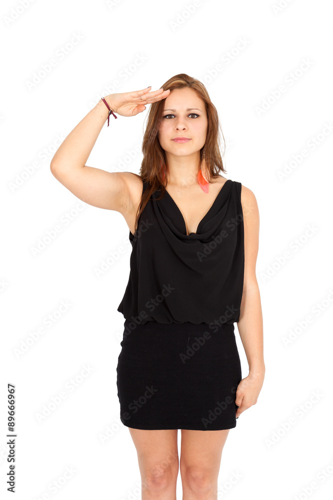 Fototapeta premium Beautiful woman doing different expressions in different sets of clothes: blinking