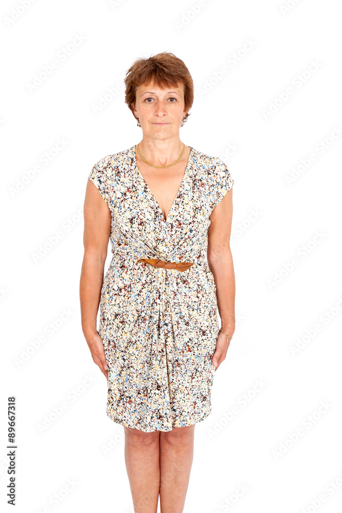 Beautiful woman doing different expressions in different sets of clothes: at attention Beautiful woman doing different expressions in different sets of clothes: at attention