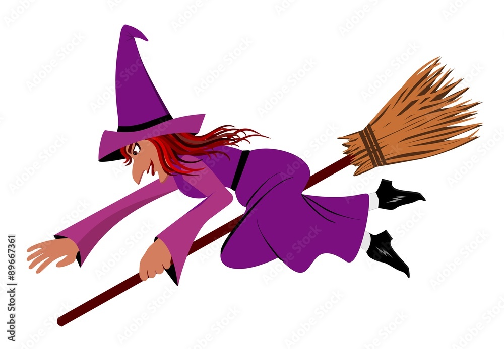 Witch on a broom Stock Illustration | Adobe Stock