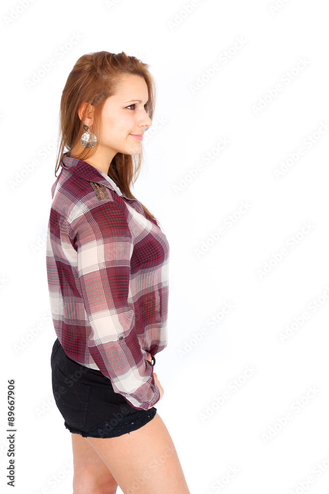 Beautiful woman doing different expressions in different sets of clothes: posing