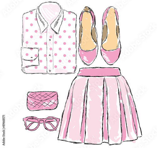 set of clothes shoes and accessories in pink