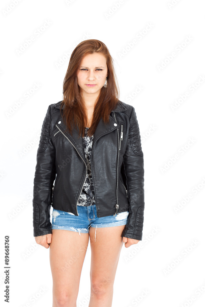 Beautiful woman doing different expressions in different sets of clothes: angry Beautiful woman doing different expressions in different sets of clothes: angry