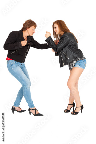 Beautiful women doing different expressions in different sets of clothes: boxing