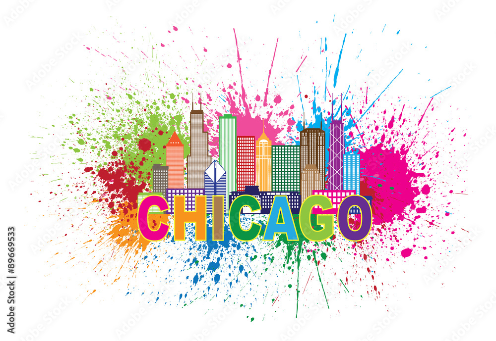 Obraz premium Chicago Skyline Paint Splatter Streszczenie kolorowy wektor ilustracja