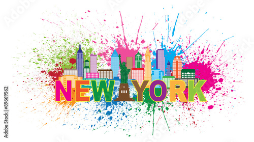 New York City Skyline Paint Splatter Colorful Vector Illustration