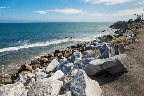 Stones along the rugged coast pacific ocean