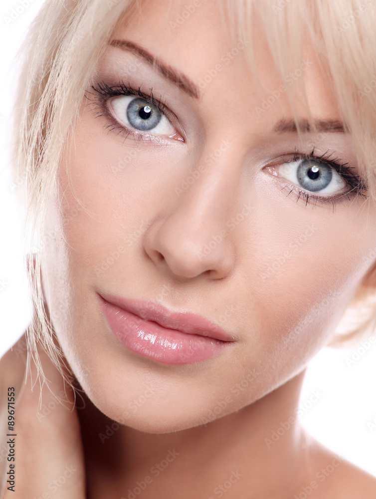 Close up portrait of beautiful young woman face. Isolated on Close up portrait of beautiful young woman face. Isolated on
