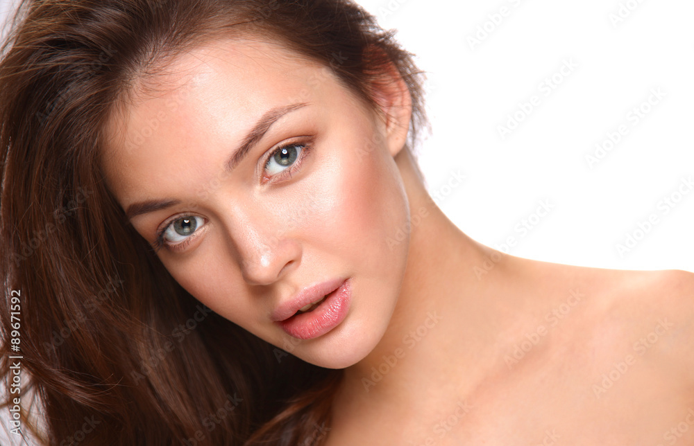 Close up portrait of beautiful young woman face. Isolated on Close up portrait of beautiful young woman face. Isolated on