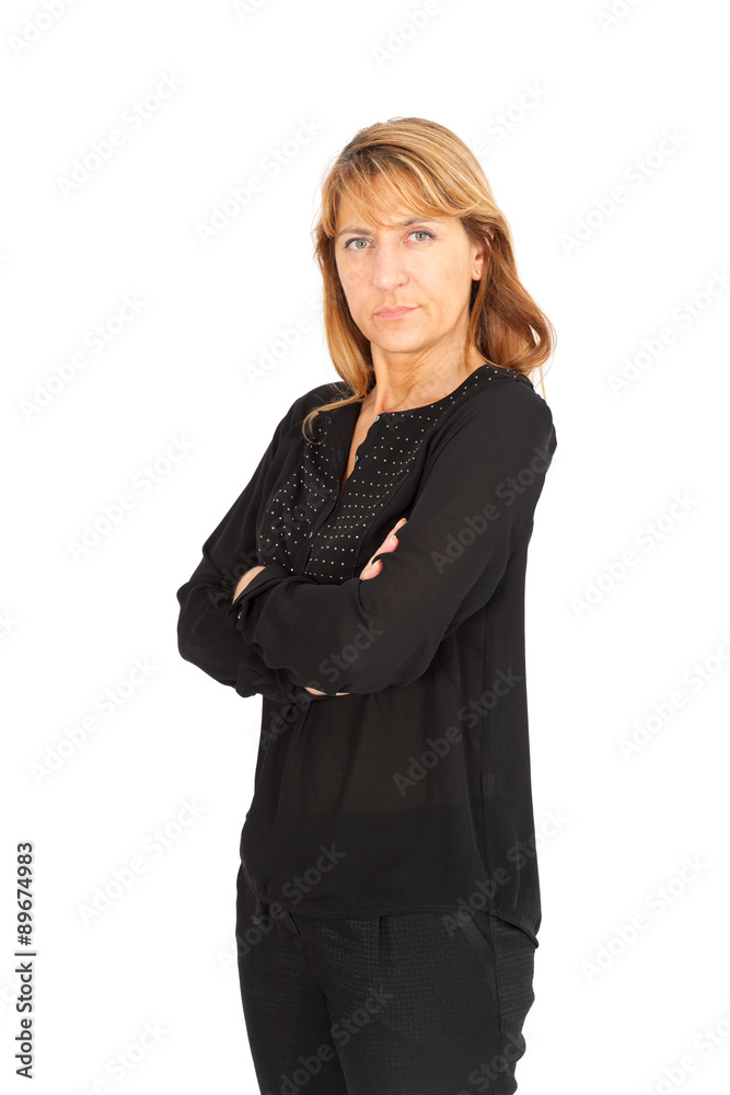 Beautiful businesswoman doing different expressions in different sets of clothes: arms crossed Beautiful businesswoman doing different expressions in different sets of clothes: arms crossed