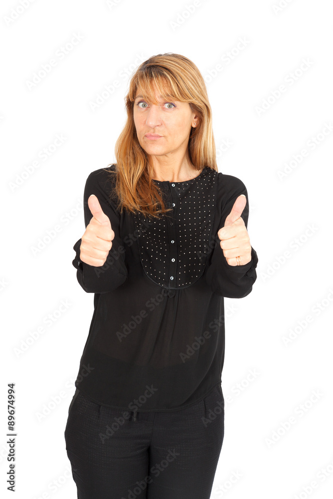 Beautiful businesswoman doing different expressions in different sets of clothes: thumbs up Beautiful businesswoman doing different expressions in different sets of clothes: thumbs up