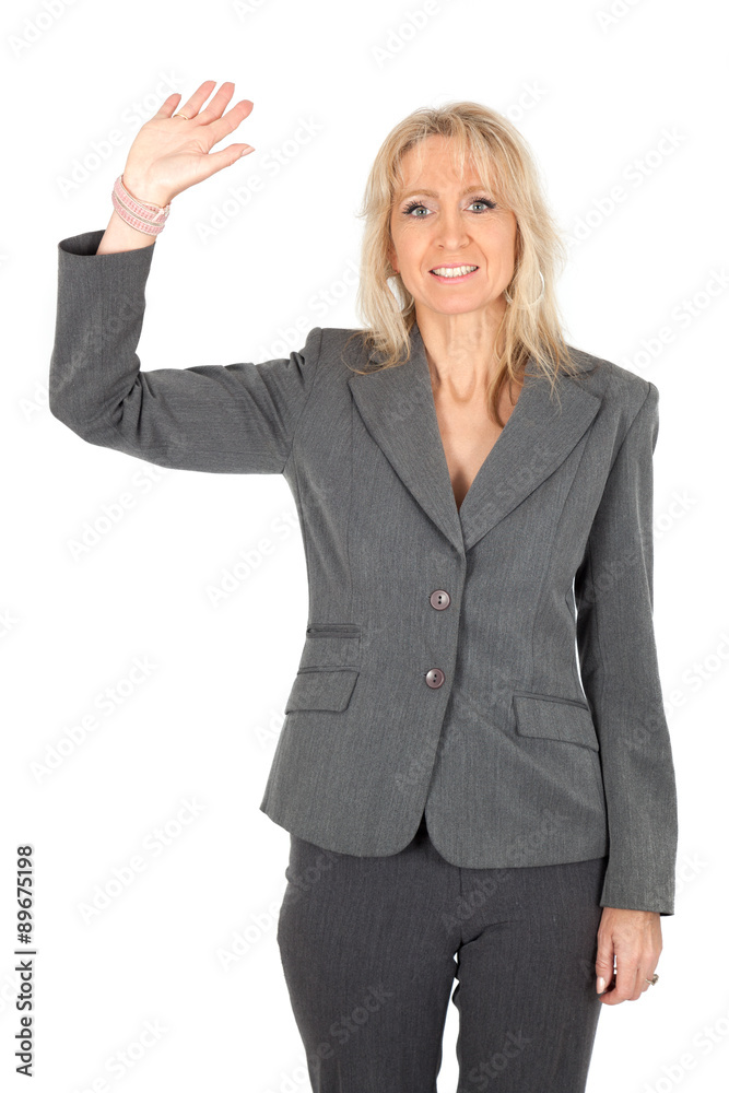 Beautiful woman doing different expressions in different sets of clothes: waving Beautiful woman doing different expressions in different sets of clothes: waving