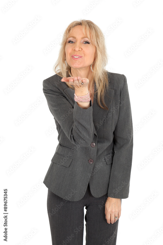 Beautiful woman doing different expressions in different sets of clothes: kiss Beautiful woman doing different expressions in different sets of clothes: kiss