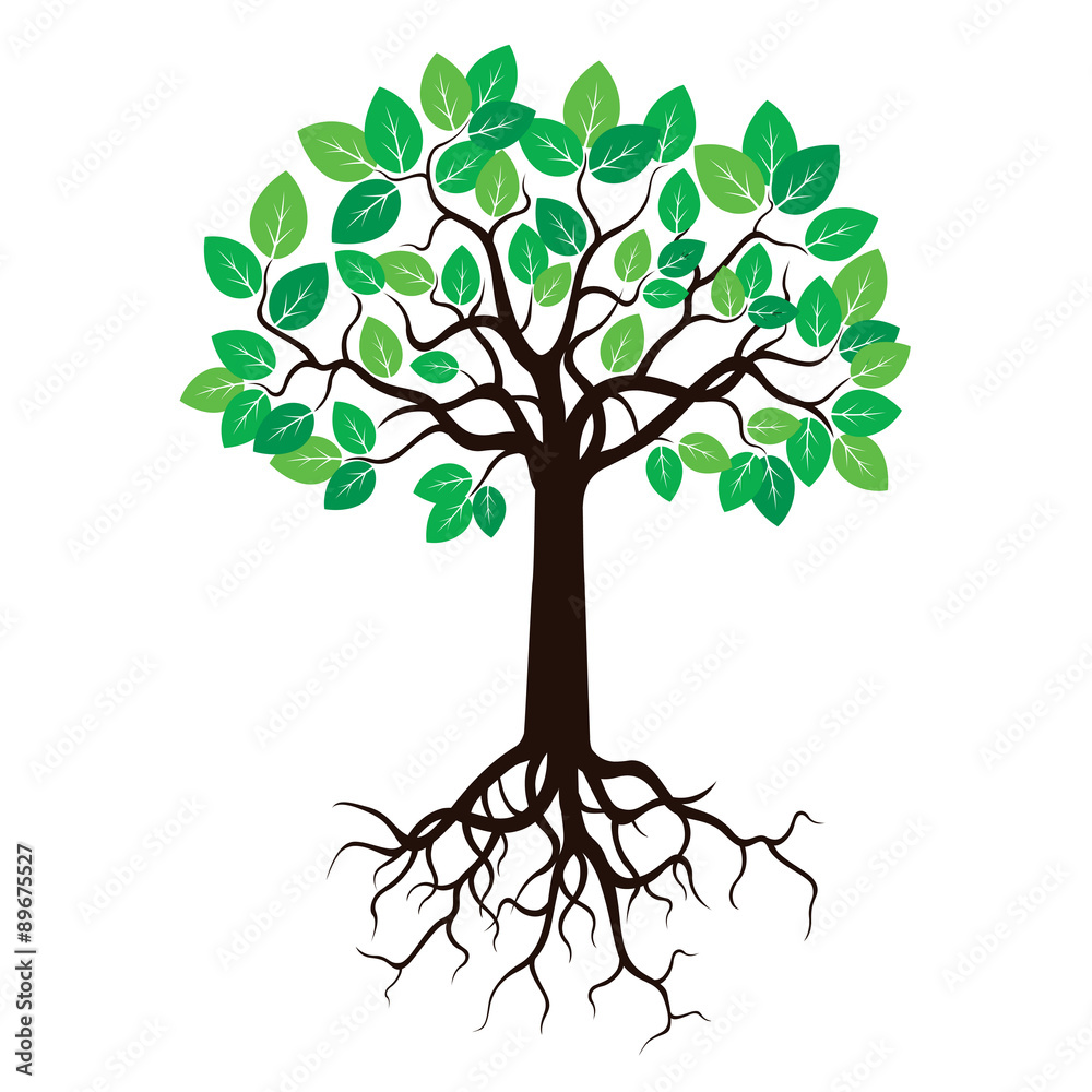 Obraz premium Black Tree and Big Leafs. Vector Illustration.