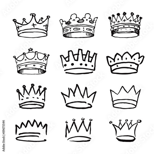 set of black hand drawn crowns