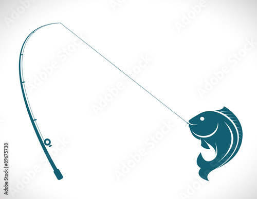 Vector images of fishing rod and fish on white background