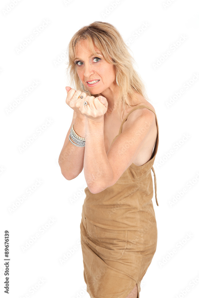 Beautiful woman doing different expressions in different sets of clothes: boxing Beautiful woman doing different expressions in different sets of clothes: boxing
