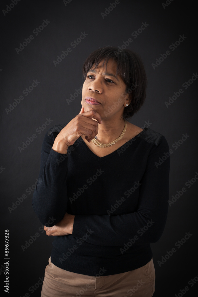 Beautiful woman doing different expressions in different sets of clothes: thinking Beautiful woman doing different expressions in different sets of clothes: thinking