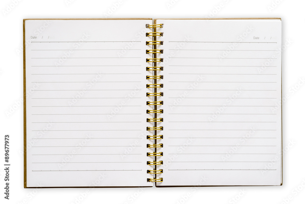 Open notebook with white lined pages. Open notebook with white lined pages.