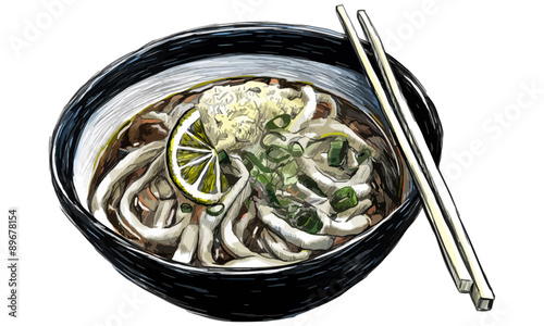 A Bowl of noodles draw color vector illustration.