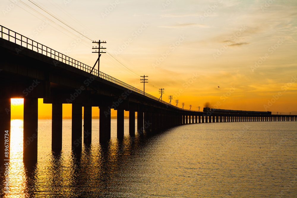 Trains were running at sunset