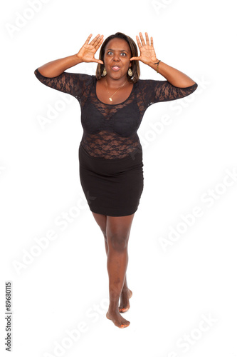 Beautiful black woman doing different expressions in different sets of clothes