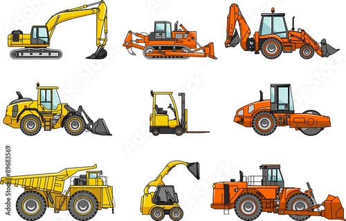 Set of heavy construction machines. Vector illustration