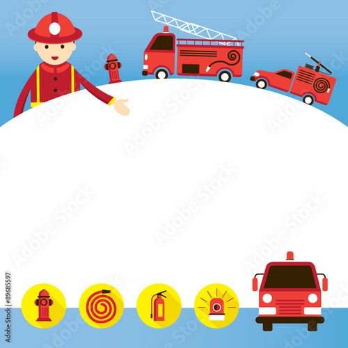 Firefighter and Equipment show Blank Presentation, Emergency, Fire, Fireman, Vehicle and Equipment