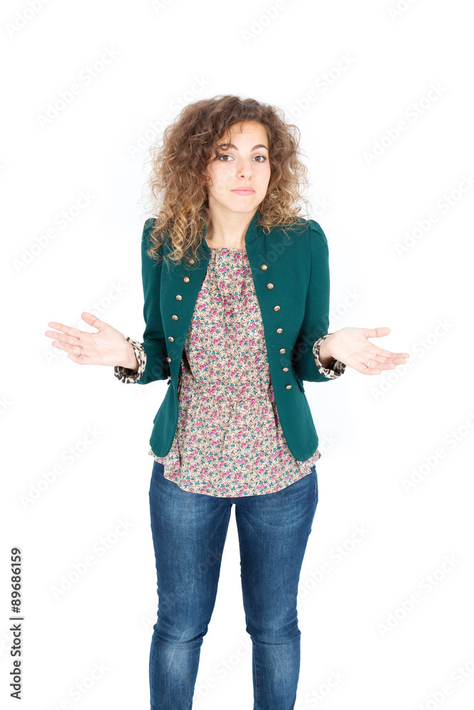 Beautiful Hispanic woman doing different expressions in different sets of clothes: innocence Beautiful Hispanic woman doing different expressions in different sets of clothes: innocence
