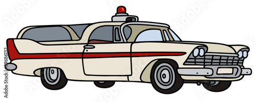 Classic ambulance car / hand drawing, vector illustration