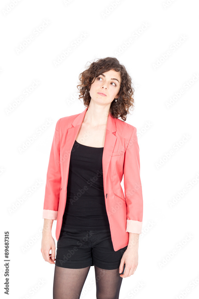 Beautiful Hispanic woman doing different expressions in different sets of clothes: worried Beautiful Hispanic woman doing different expressions in different sets of clothes: worried